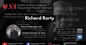 Dialektika Teori dan Praksis dalam Terang Filsafat Pragmatisme Richard Rorty Flyer diskusi Masyarakat Filsafat Indonesia tentang Richard Rorty