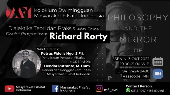 Flyer diskusi Masyarakat Filsafat Indonesia tentang Richard Rorty